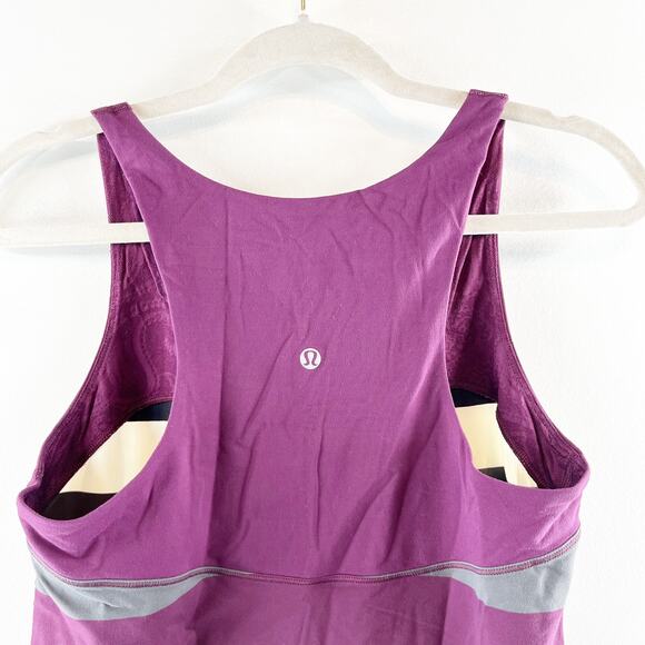 Lululemon Run First Base Striped Racerback Cotton Tank Top Black Purple Small - Picture 10 of 10